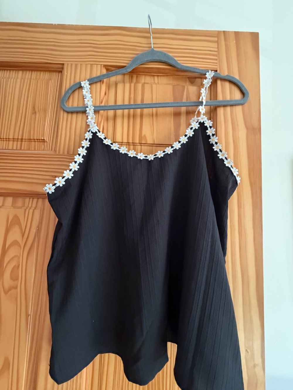 SHEIN Black Cami with White Daisy Trim